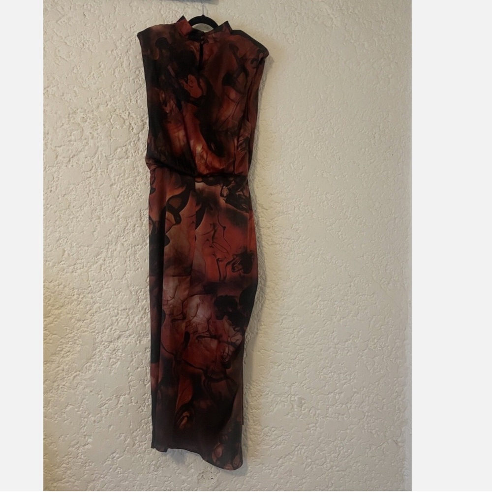 All Saints ISA Claudia Dress, Size 4 (small) Rust Red Silk Blend Midi Sleeveles - Picture 16 of 16